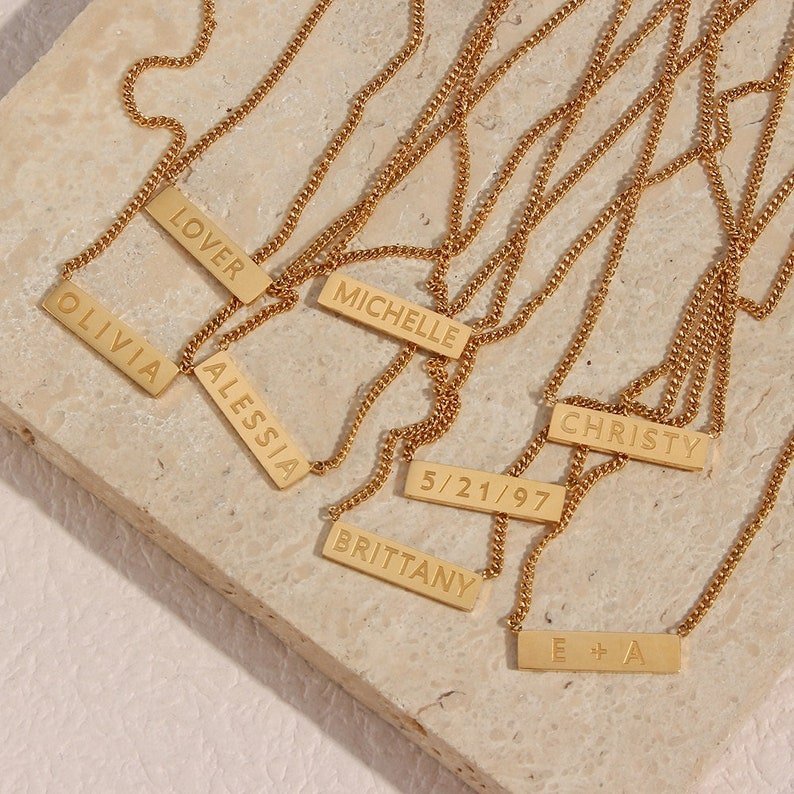 18K Gold Plated Personalized Name Waterproof Bar Necklace - Ornaments Co - 18K Gold Plated