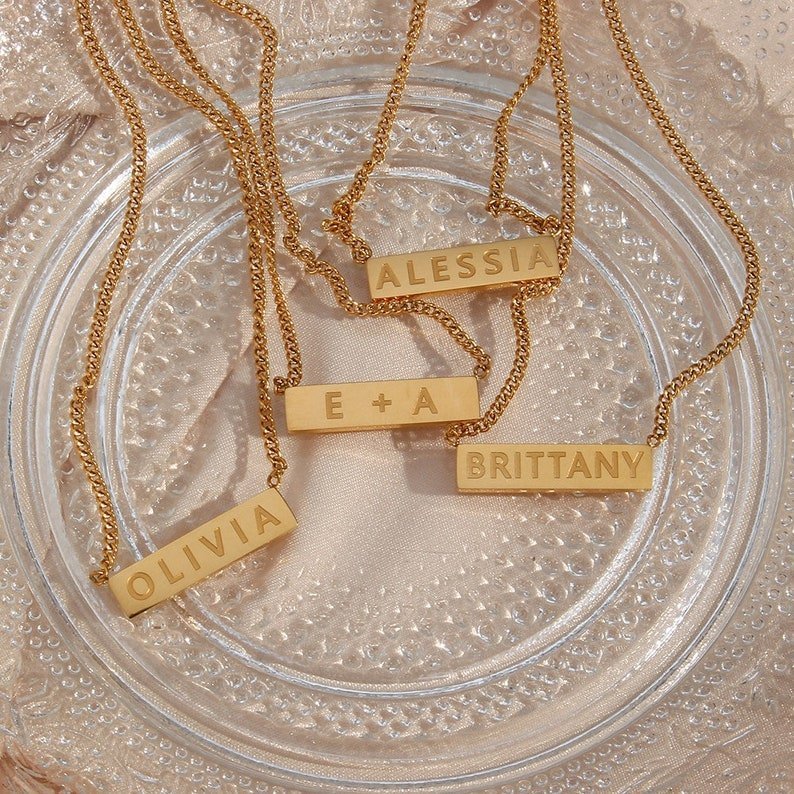 18K Gold Plated Personalized Name Waterproof Bar Necklace - Ornaments Co - 18K Gold Plated