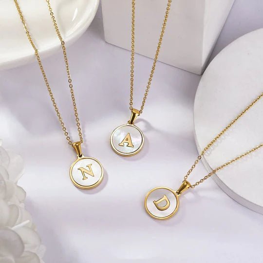 18k Gold Plated Shell Round Shape Letter Pendant Necklace - Ornaments Co - A
