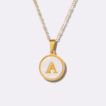 18k Gold Plated Shell Round Shape Letter Pendant Necklace - Ornaments Co - A