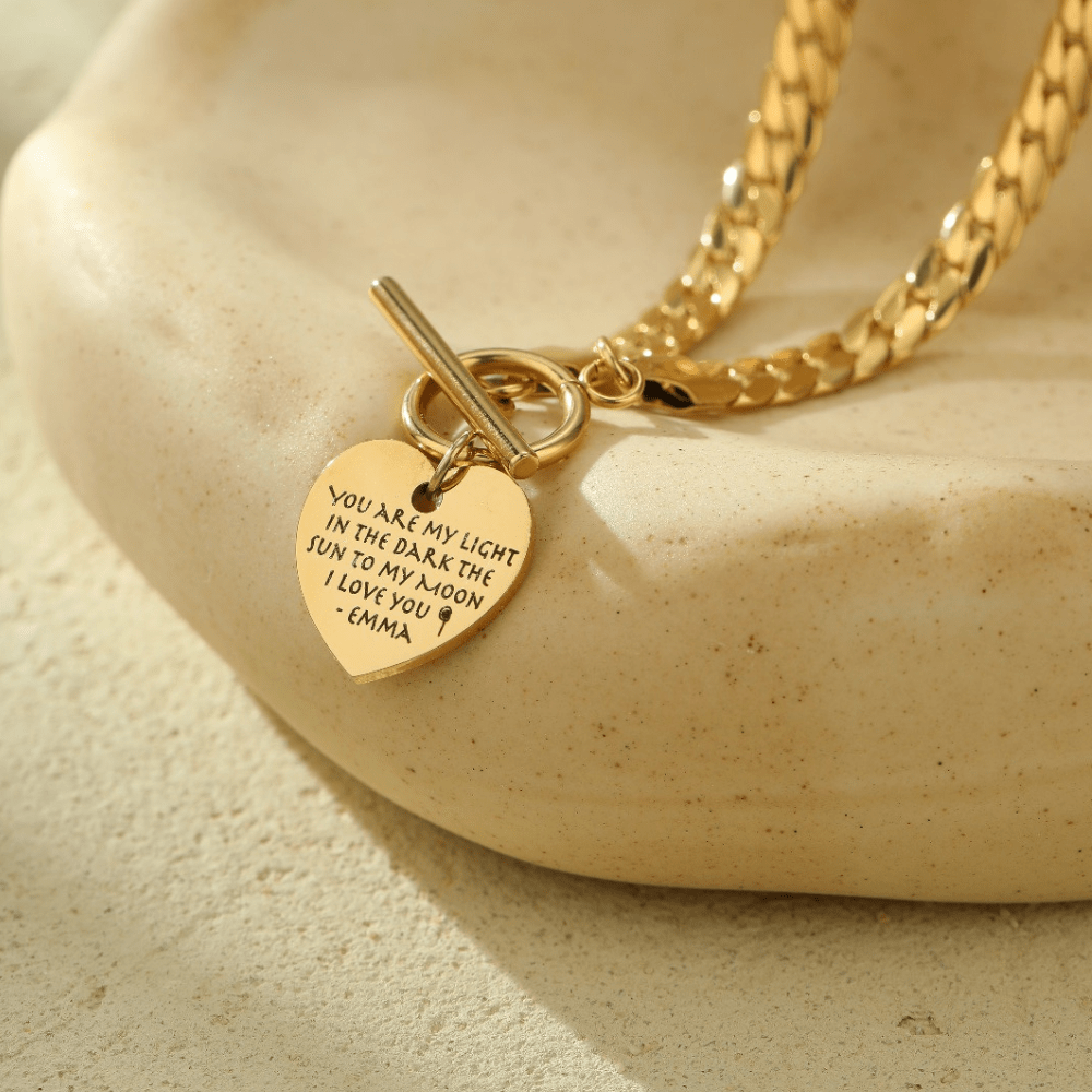 18K Gold Plated Snake Bone Chain Heart Pendant - Personalized Necklace - Ornaments Co - Ornaments Co - Yes - 18k Gold Plated - 