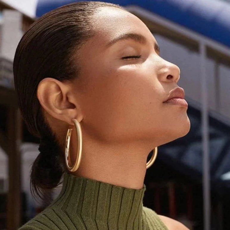 18k Gold Plated Thick Round Large Hoop Earrings - Ornaments Co - 24mm