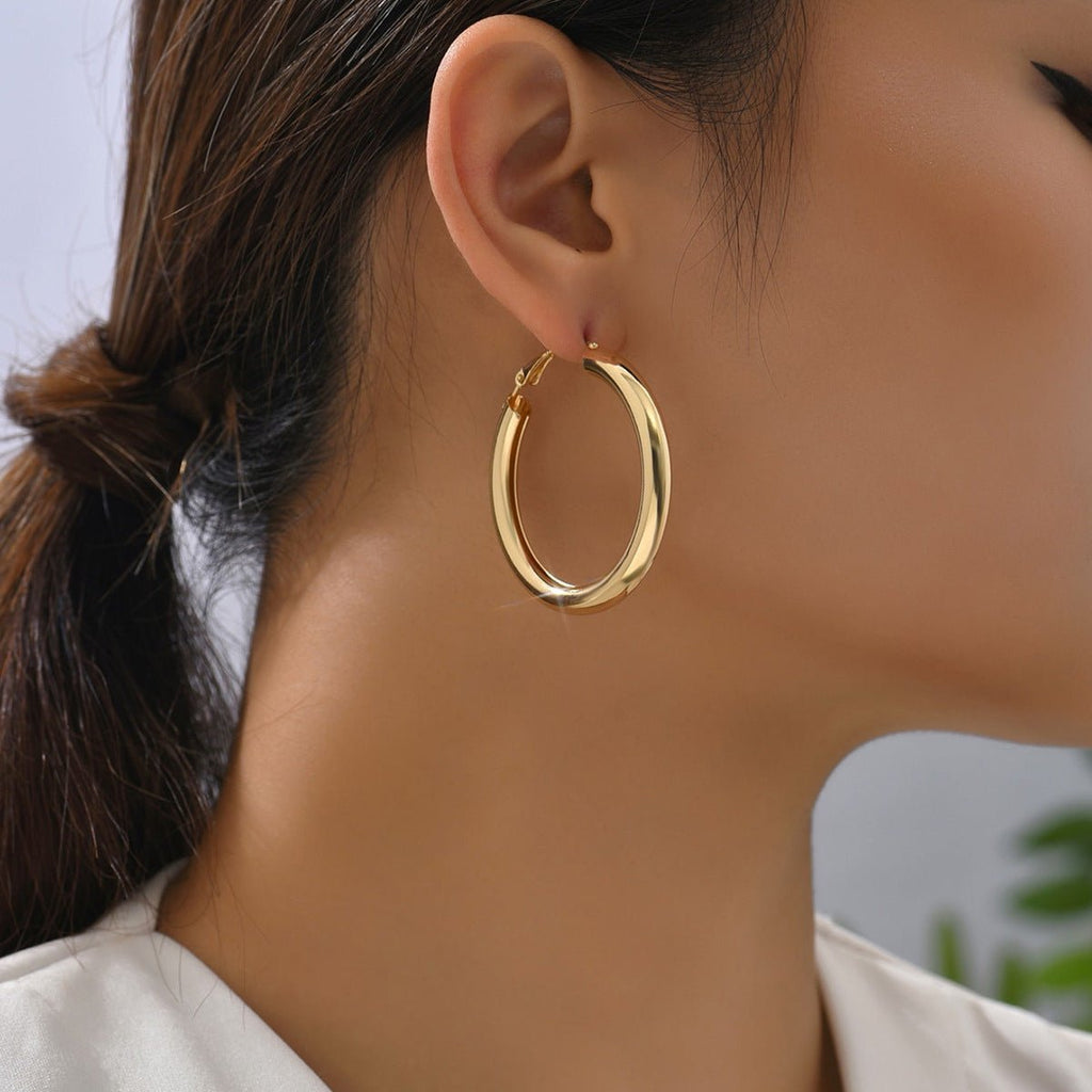 18k Gold Plated Thick Round Large Hoop Earrings - Ornaments Co - 24mm