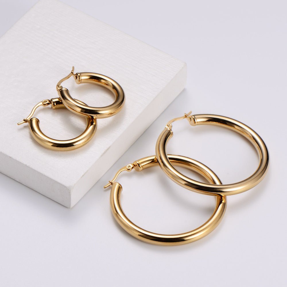 18k Gold Plated Thick Round Large Hoop Earrings - Ornaments Co - 24mm