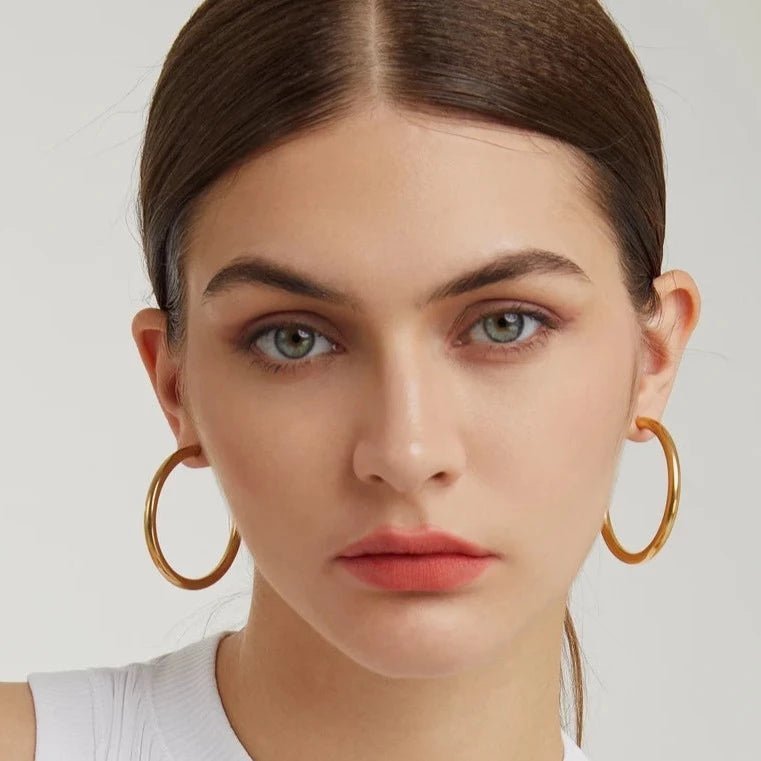 18k Gold Plated Thick Round Large Hoop Earrings - Ornaments Co - 24mm