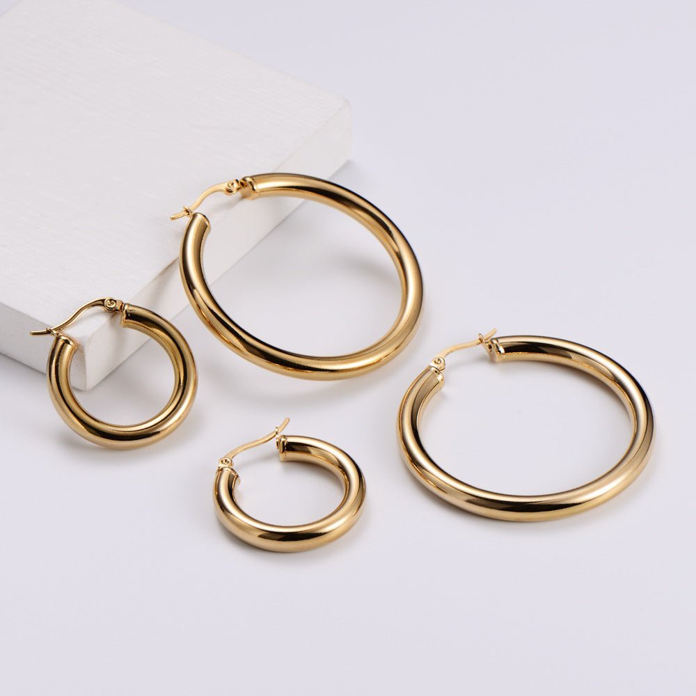 18k Gold Plated Thick Round Large Hoop Earrings - Ornaments Co - 24mm