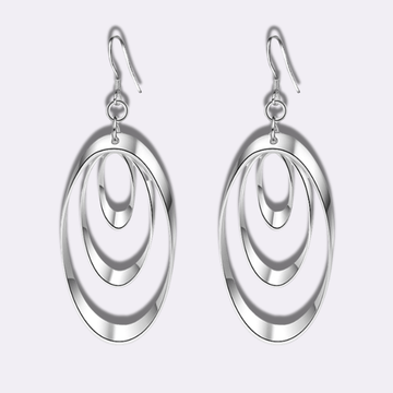 925 Sterling Silver Three Circle Long Earrings - Ornaments Co - 