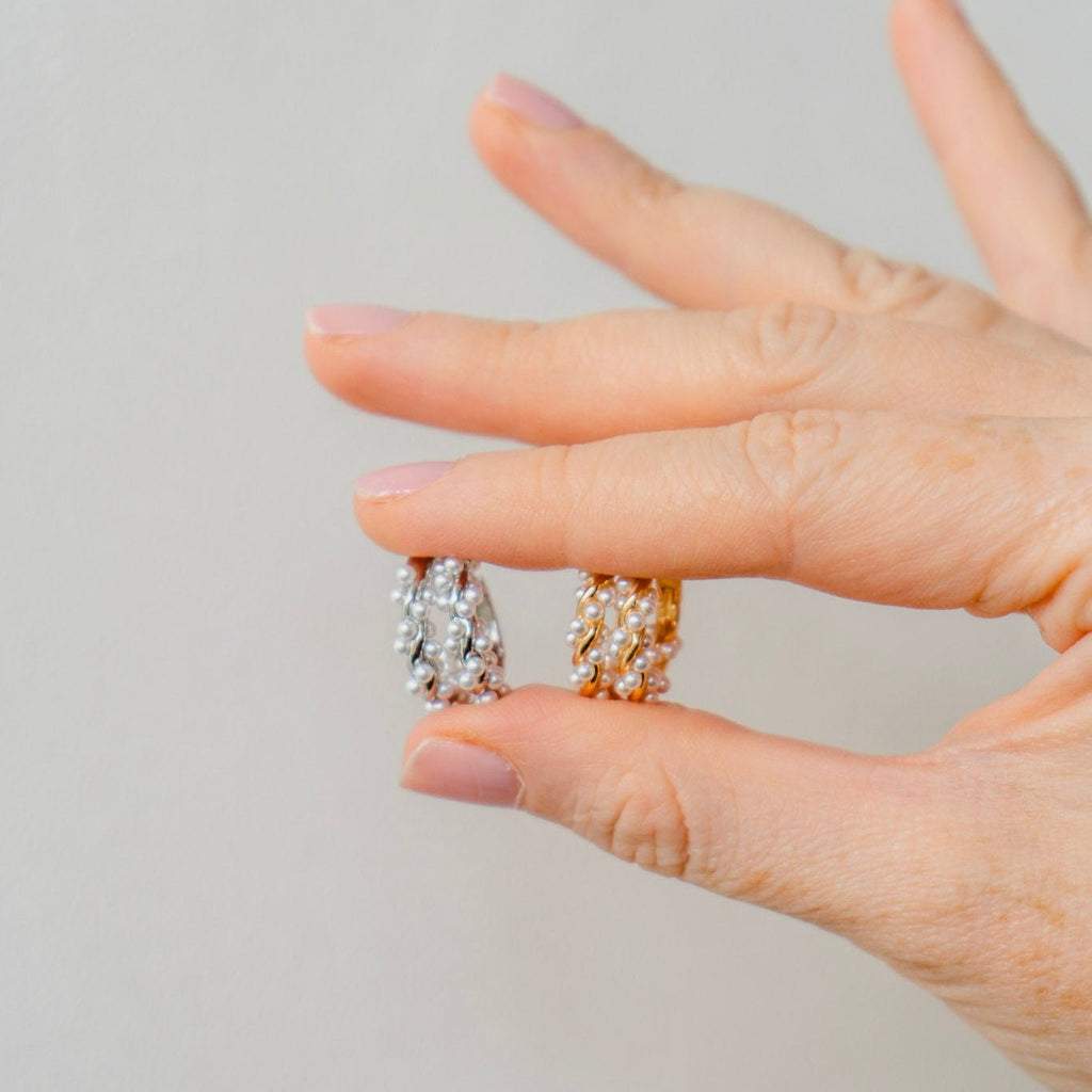 Bridal Pearl Hoop Earrings - Ornaments Co - 18K Gold Plated