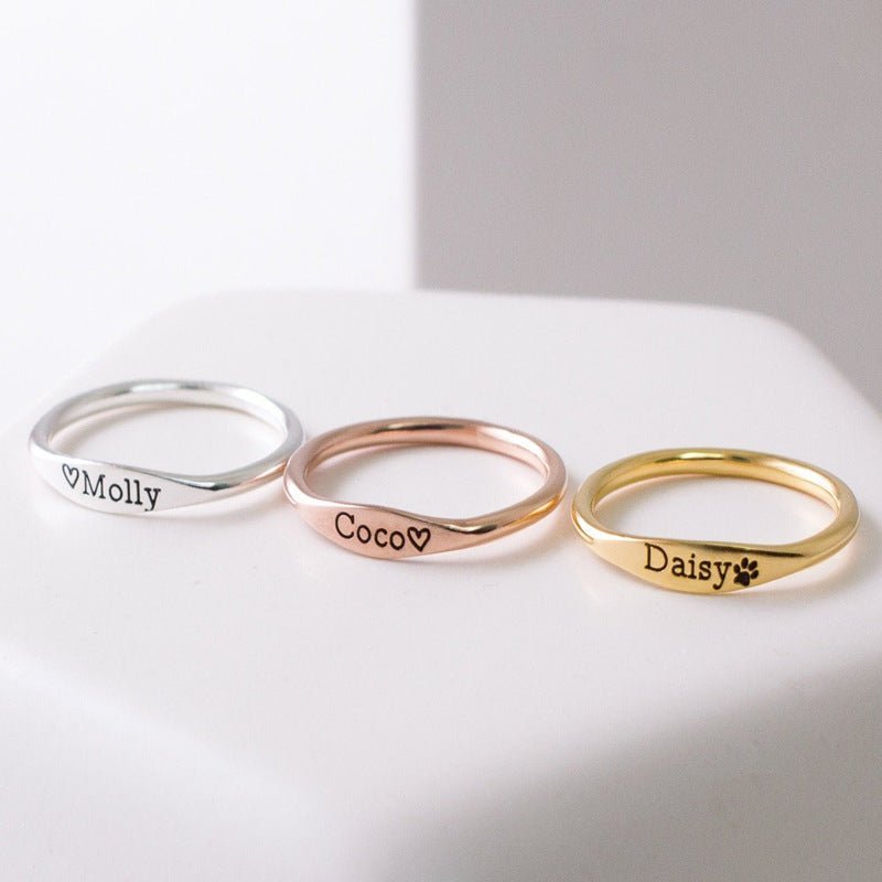 Gwen Thin Name Engraved Ring - Ornaments Co - Rose Gold
