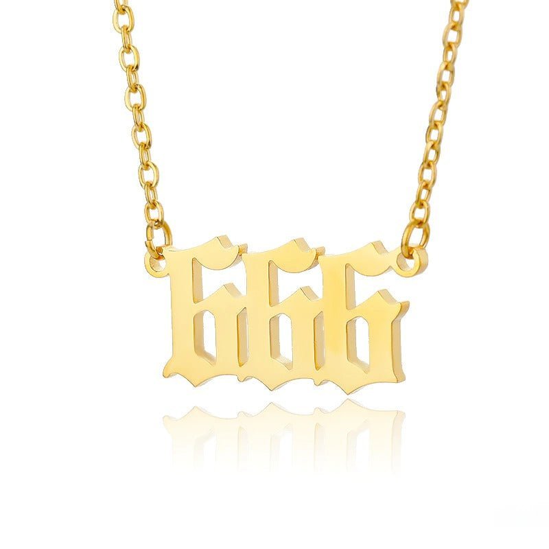 Ladies Angel Old English Font Number Pendant Chain Necklace - Ornaments Co - 18K Gold Plated