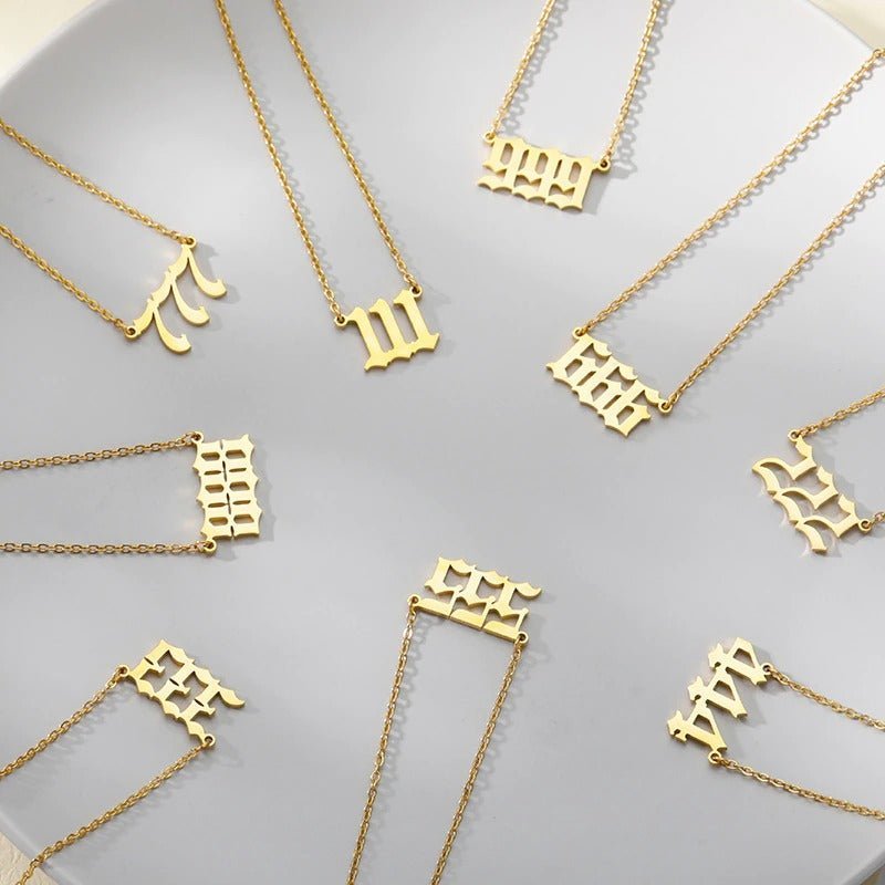 Ladies Angel Old English Font Number Pendant Chain Necklace - Ornaments Co - 18K Gold Plated