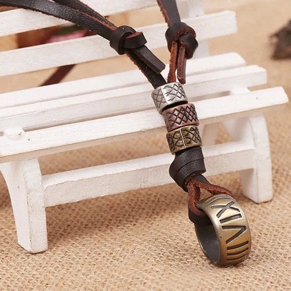 Leather Men Gothic Style Pendant Necklace With Adjustable Rope - Ornaments Co - Lighter Pendant