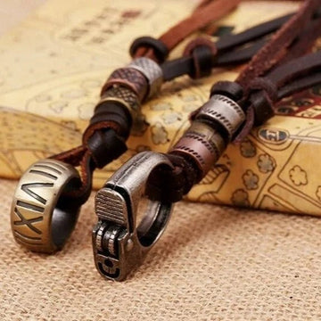 Leather Men Gothic Style Pendant Necklace With Adjustable Rope - Ornaments Co - Lighter Pendant