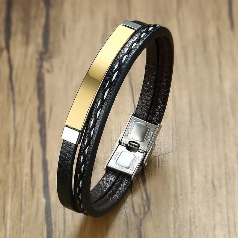 Men Braided Leather Bracelet - Ornaments Co - Gold