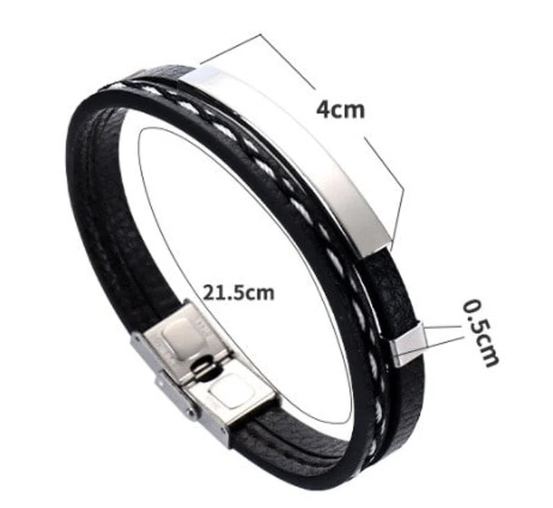 Men Braided Leather Bracelet - Ornaments Co - Black