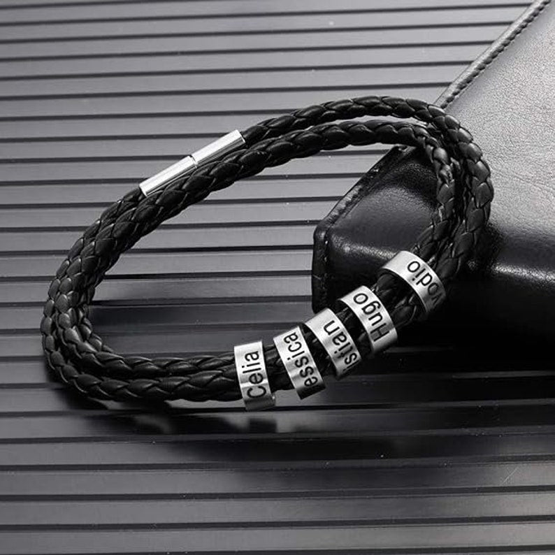 Men Personalized Braided Leather Bracelet - Ornaments Co - Silver