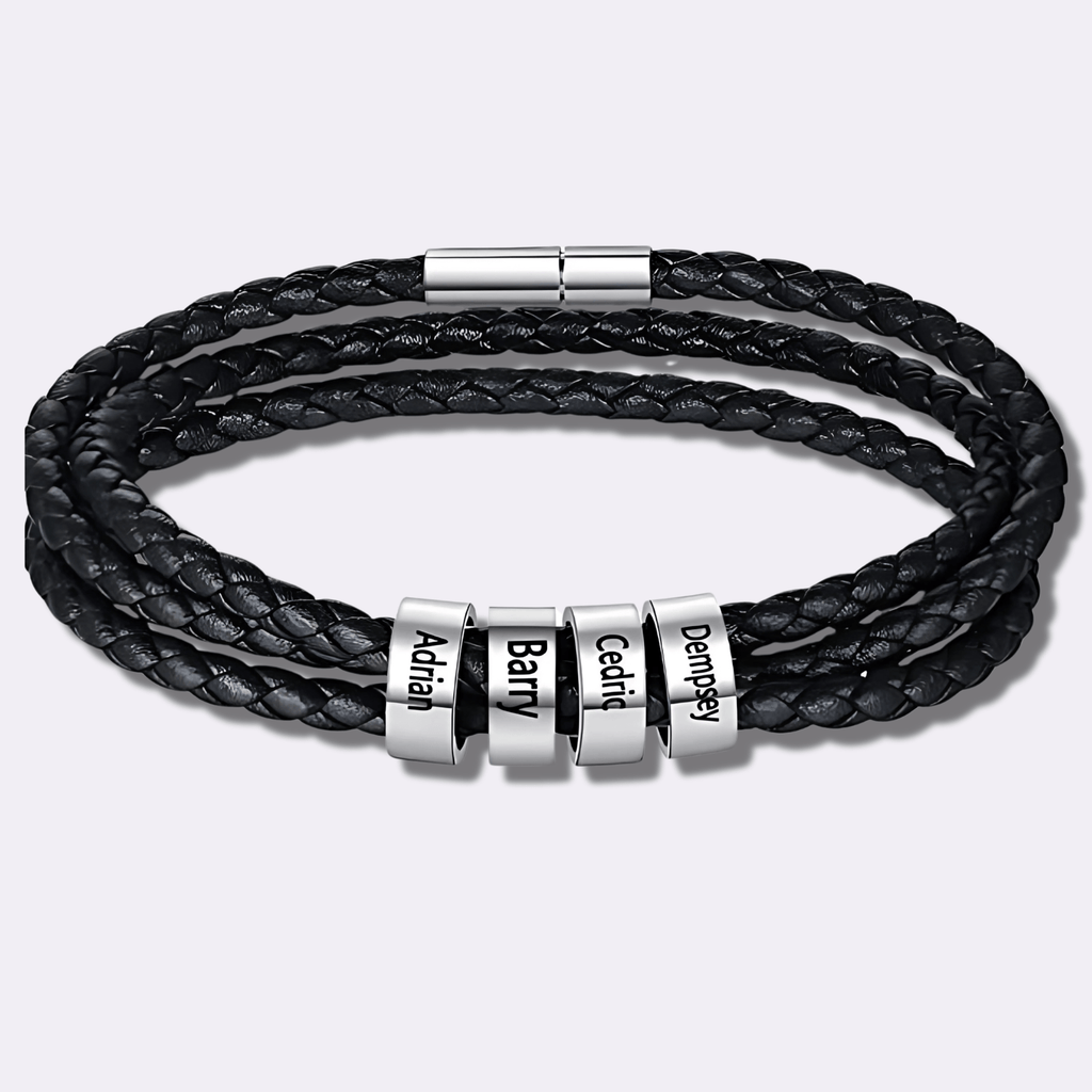 Men Personalized Braided Leather Bracelet - Ornaments Co - Silver