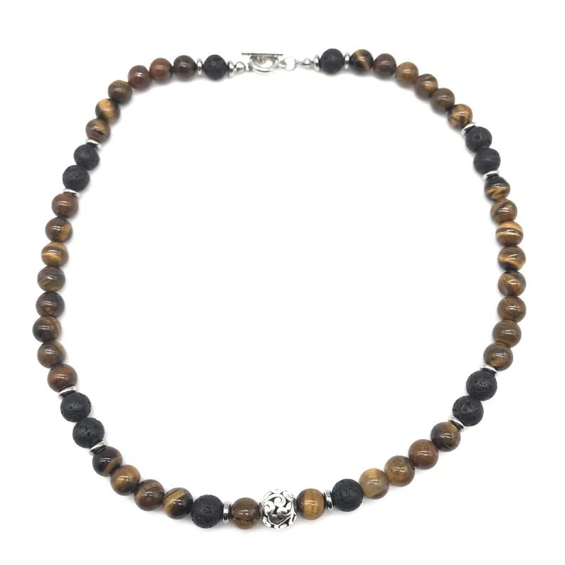 Men's Lava Stone & Tiger Eye Bead Necklace - Ornaments Co - 18 inches