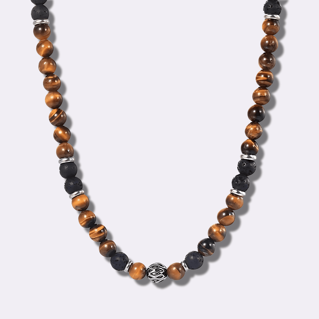 Men's Lava Stone & Tiger Eye Bead Necklace - Ornaments Co - 18 inches