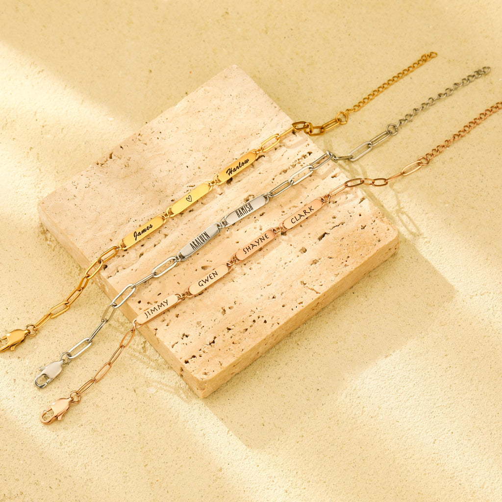 Paperclip Chain Link Bar Bracelet - Ornaments Co - 18K Gold Plated