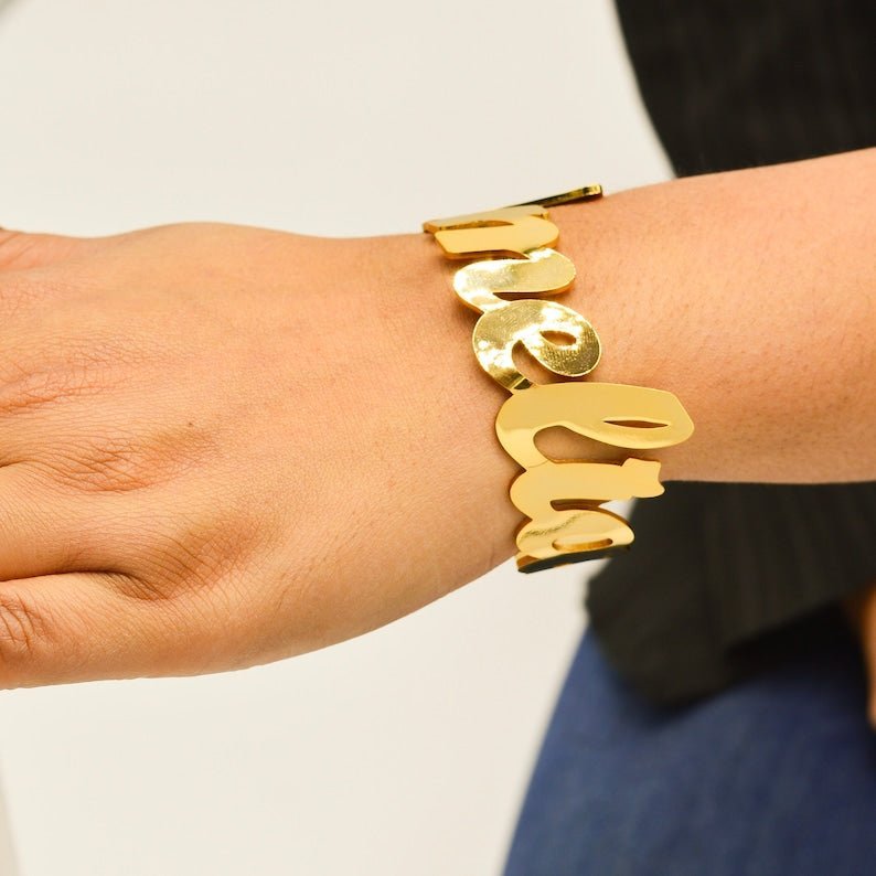 Personalised Adjustable Bangle Name Bracelet - Ornaments Co - Rose Gold
