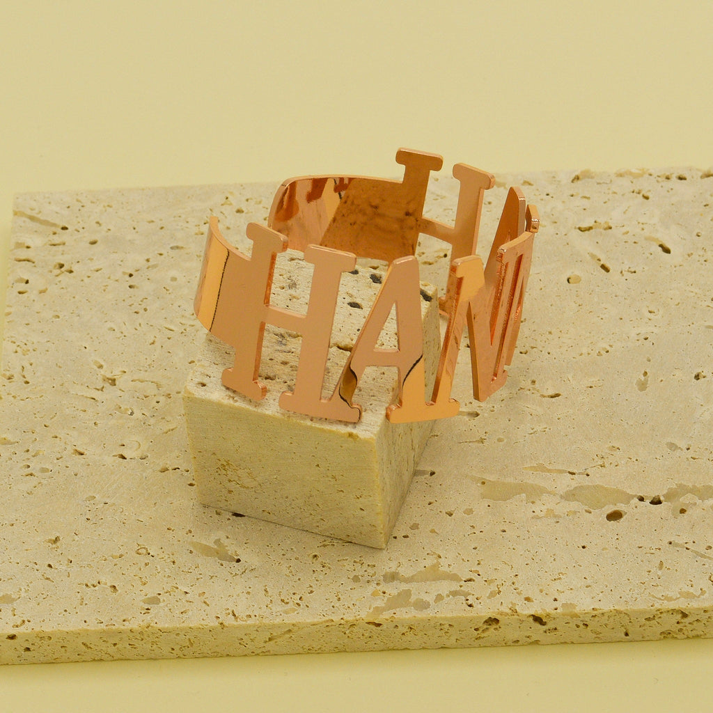 Personalised Adjustable Bangle Name Bracelet - Ornaments Co - Rose Gold