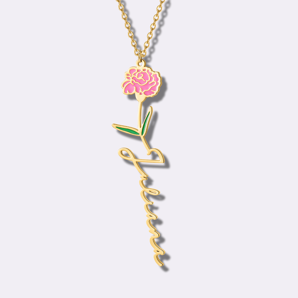 Personalized Birth Name Floral Necklace - Ornaments Co - 18K Gold Plated