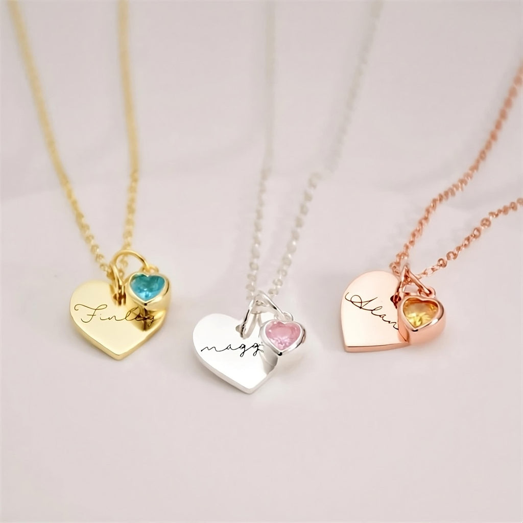 Personalized Engraved Name Necklace With Birthstone - Ornaments Co - Gold