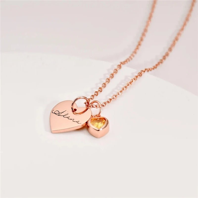 Personalized Engraved Name Necklace With Birthstone - Ornaments Co - Gold