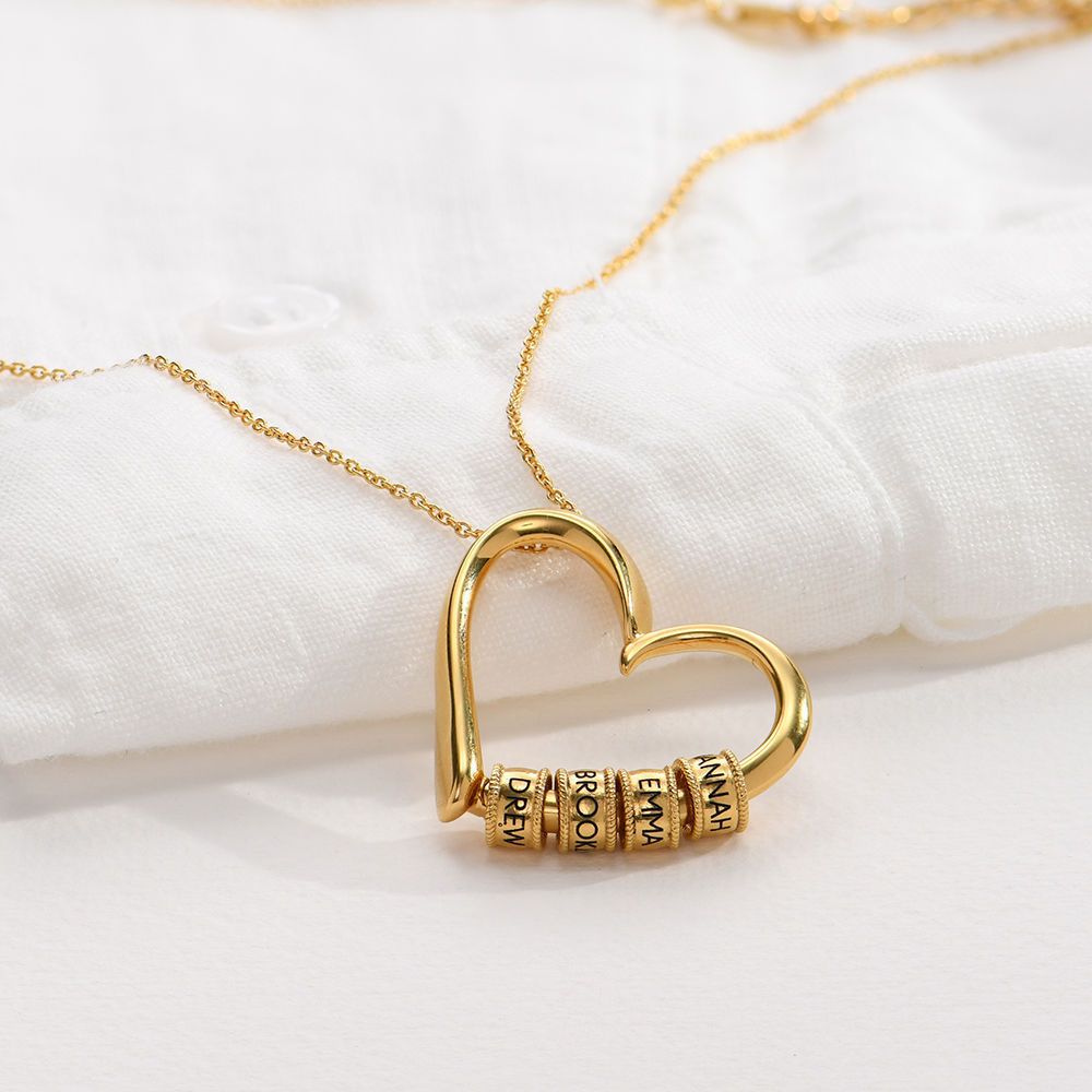 Personalized Heart Shaped Beaded Pendant - Ornaments Co - 18K Gold Plated