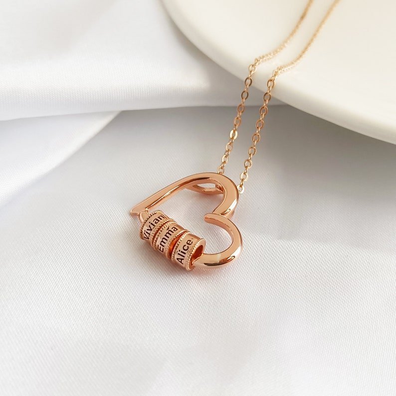 Personalized Heart Shaped Beaded Pendant - Ornaments Co - 18K Gold Plated
