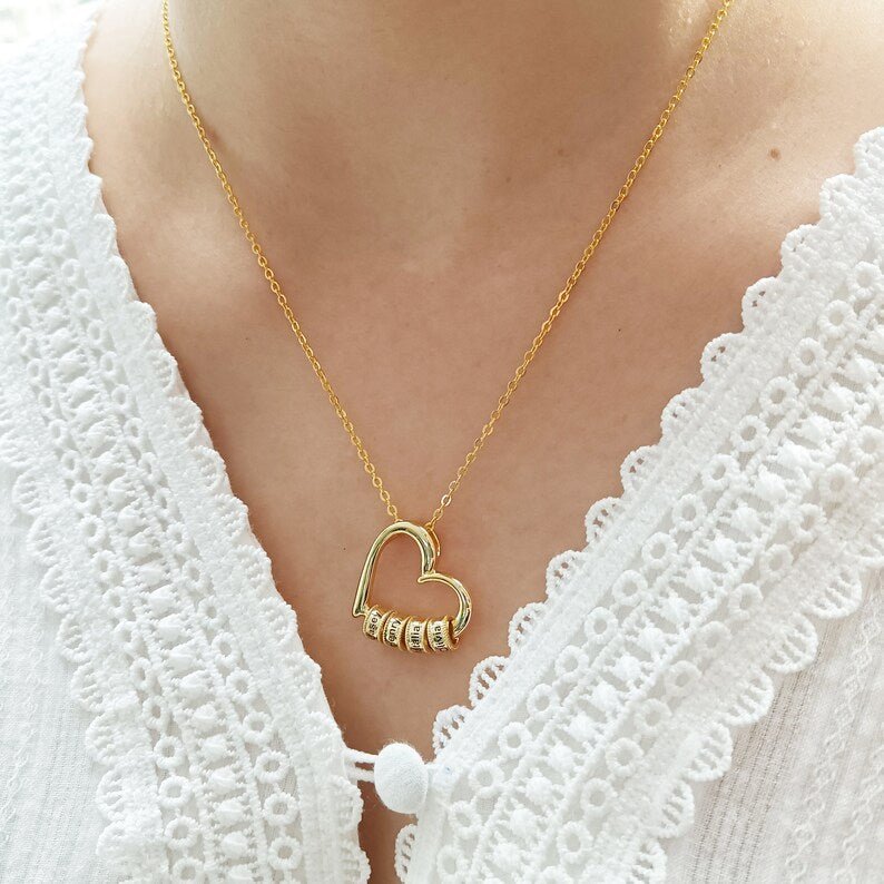 Personalized Heart Shaped Beaded Pendant - Ornaments Co - 18K Gold Plated