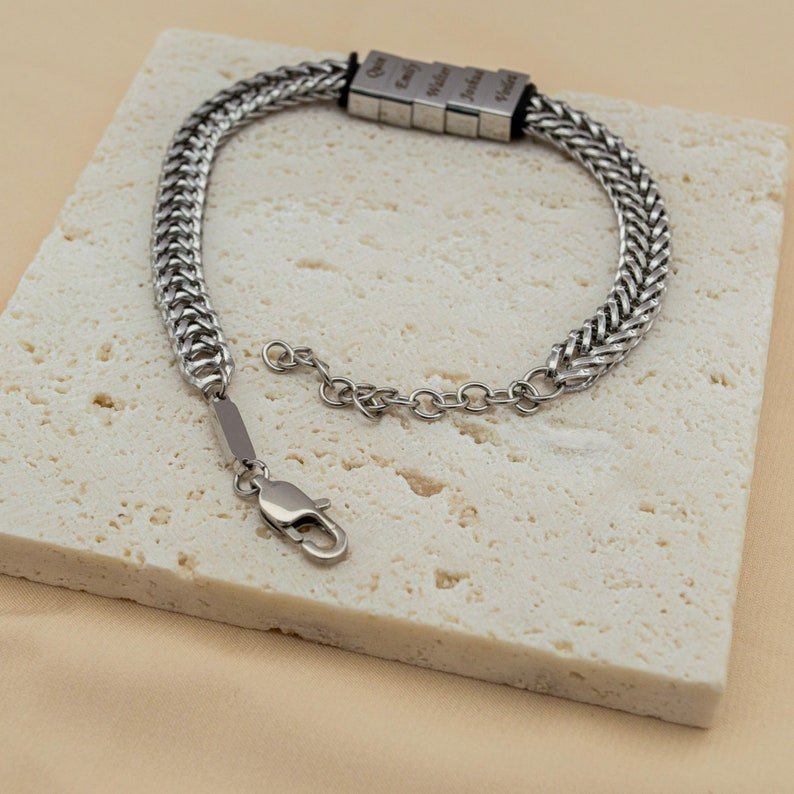 Personalized Men Name Engraved Beads Bracelet - Ornaments Co - Silver