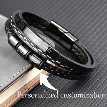 Personalized Men Name Engraved Leather Bracelet - Personalized Bracelet - Ornaments Co - Ornaments Co - Black - XS/S (7") - 