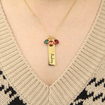 Personalized Names Birthstone Bar Necklace For Women - Ornaments Co - Gold