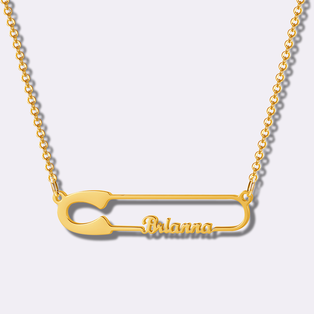 Personalized Safety Pin Style Necklace - Ornaments Co - 18K Gold Plated