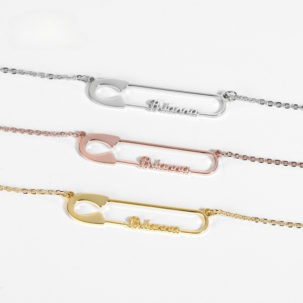 Personalized Safety Pin Style Necklace - Ornaments Co - 18K Gold Plated