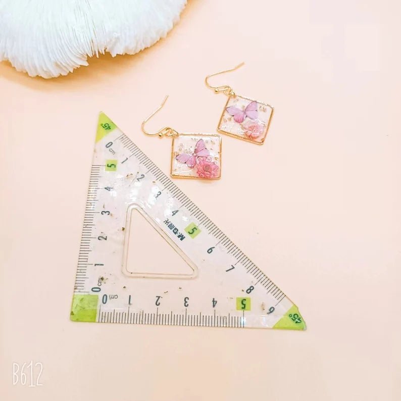 Pressed Flower Butterfly Earrings - Ornaments Co - White Gold