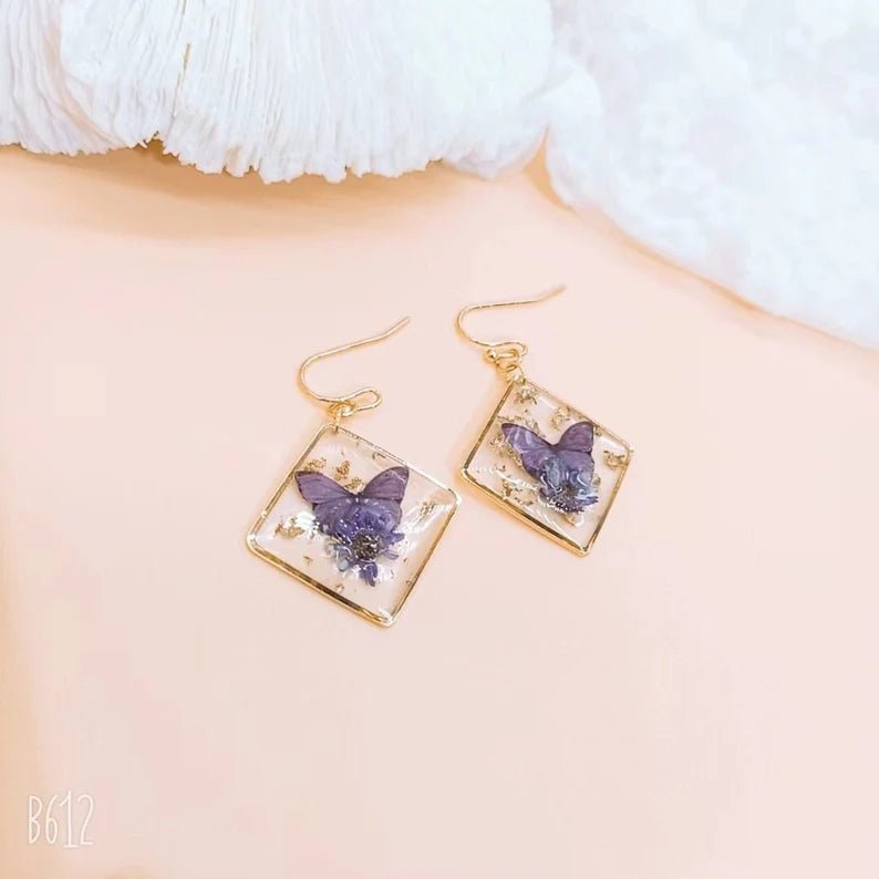 Pressed Flower Butterfly Earrings - Ornaments Co - Violet