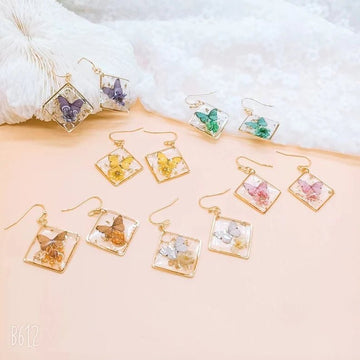 Pressed Flower Butterfly Earrings - Ornaments Co - White Gold