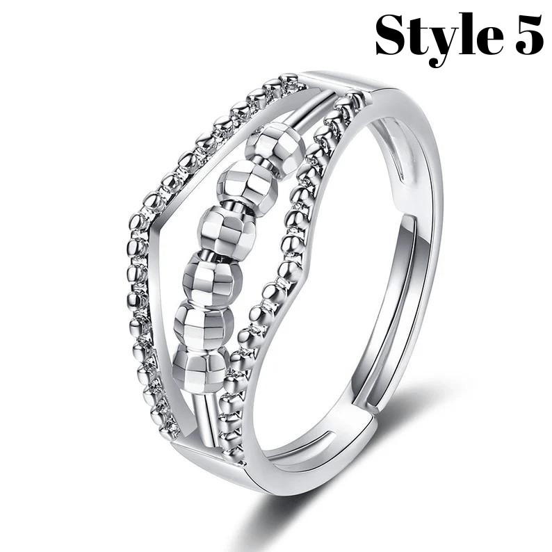 Silver Adjustable Complex Anxiety Bead Ring - Ornaments Co - Style 5