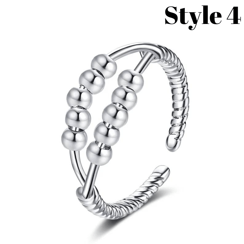 Silver Adjustable Complex Anxiety Bead Ring - Ornaments Co - Style 4