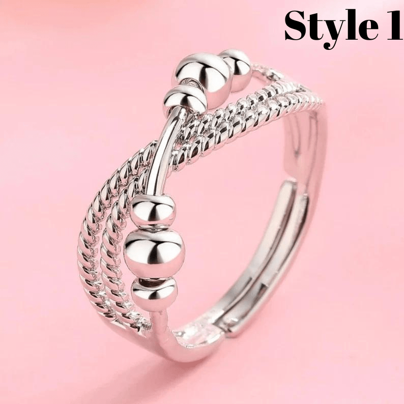 Silver Adjustable Complex Anxiety Bead Ring - Ornaments Co - Style 1