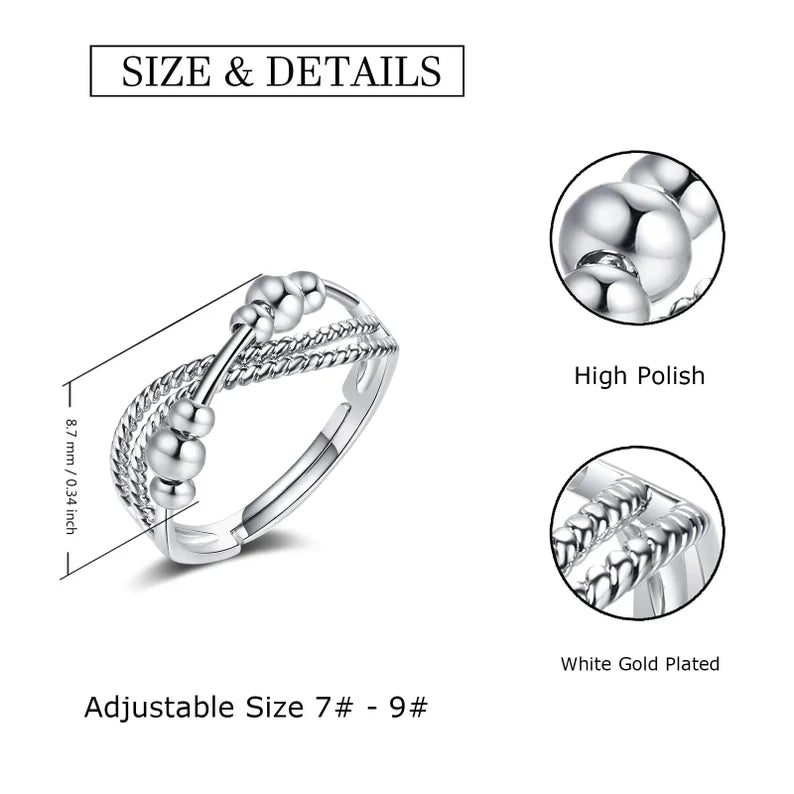 Silver Adjustable Complex Anxiety Bead Ring - Ornaments Co - Style 5