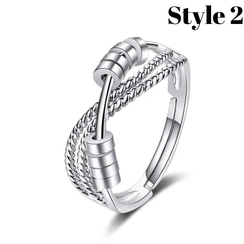 Silver Adjustable Complex Anxiety Bead Ring - Ornaments Co - Style 2