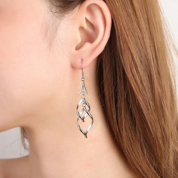 Silver Long Drop Twist Design Earrings For Wedding - Ornaments Co - 