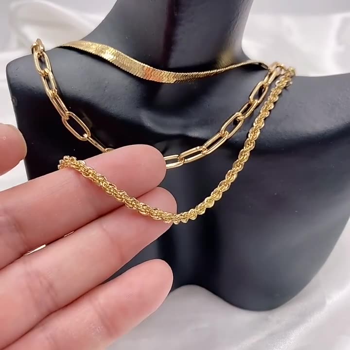 Three Layered Necklace 14K Gold Plated - Ornaments Co - Gold